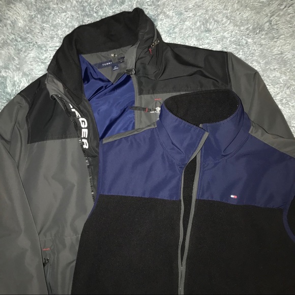 2-N-1 Tommy Hilfiger Jacket Vest Black/ Grey Sz L - Picture 1 of 6